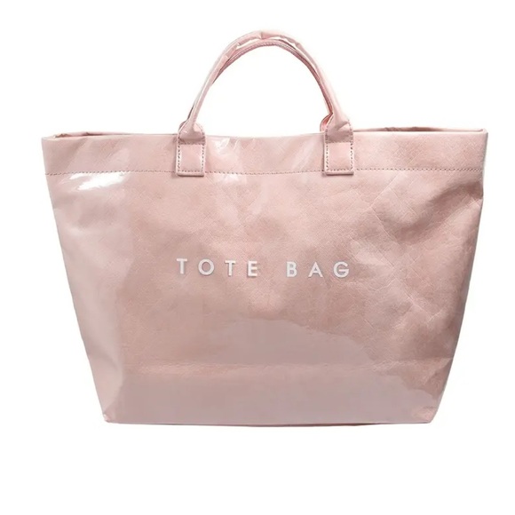 Handbags - Blush Pink Glossy Tote Bag with Structured Design brand new